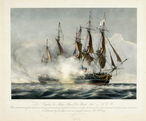 Ta reprezentacja amerykańskiej fregaty Chesapeake, okaleczona i pogrążona w całkowitym chaosie przez dwie pierwsze burty wystrzelone z H.M.S. Shannon...., bez daty